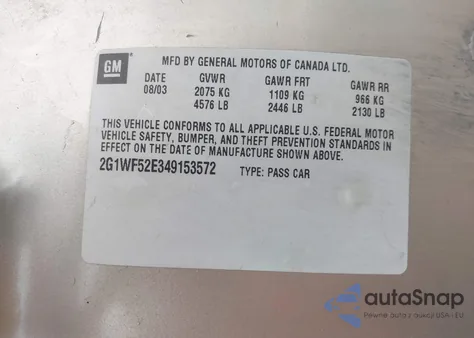 2004 Chevrolet Impala z USA, uszkodzony, nr VIN 2G1WF52E349153572